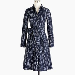 J Crew tiny floral navy button-down dress with tie waist, size 2/S